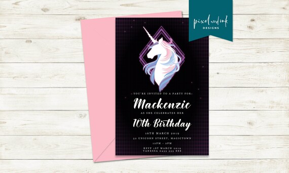 Unicorn - Black Beauty - Birthday invitation Il_570xn