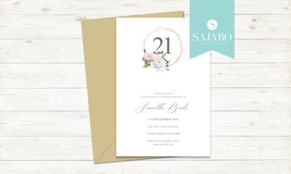White Roses - Birthday invitation, pink watercolour flowers Il_570xn