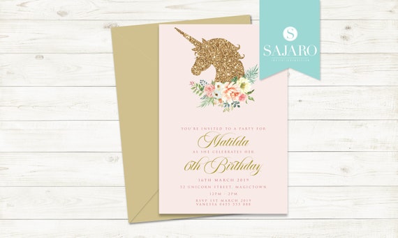 Glitter Unicorn - Birthday invitation Il_570xn