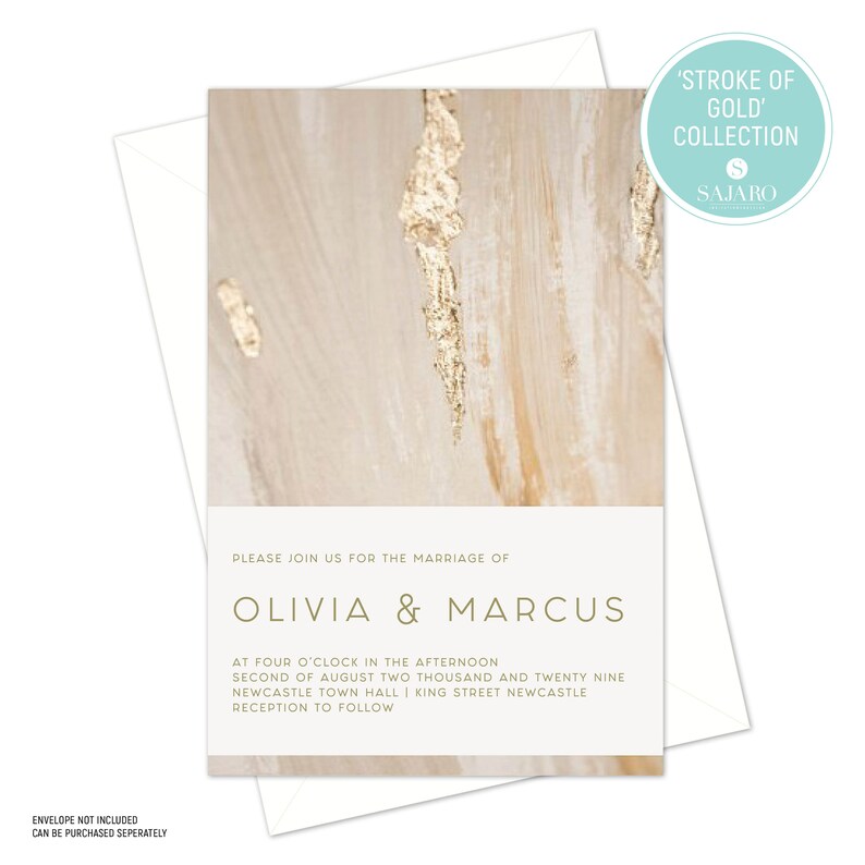 Wedding invitation wedding invitation set gold foil Stroke of Gold save the date Golden Painted Design