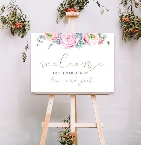 Peonie Gold - Welcome Sign, Wedding, Event, Signage, peonie flowers Il_570xn