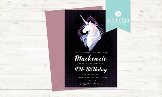 Unicorn - Black Beauty - Birthday invitation Il_570xn
