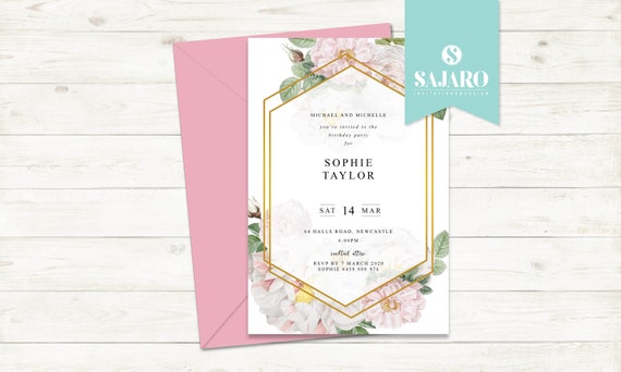 White Roses Geo - Birthday invitation Il_570xn