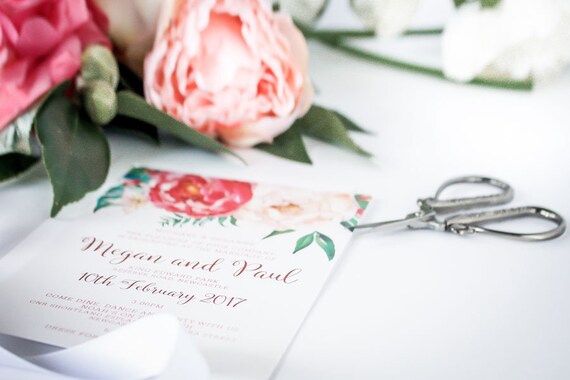 Passion 1 - Wedding invitation, wedding invitation set, watercolour peonie, peonie flower Il_570xn