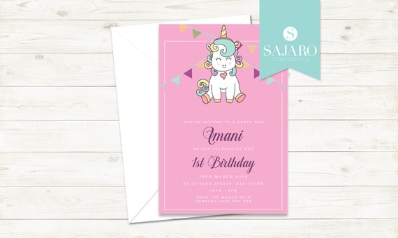 Cutesy Unicorn - Birthday invitation Il_570xn