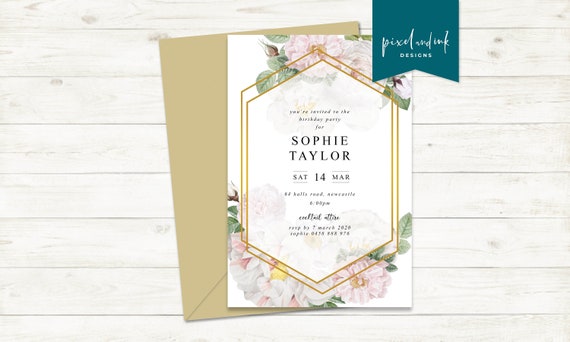 White Roses Geo - Birthday invitation Il_570xn