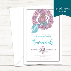 Sweet Mermaid Cove with Flower Wreath - Birthday invitation