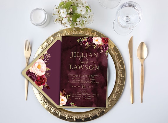 Marsala Flower 2 - Wedding invitation, wedding invitation set, water colour flower, flower bouquet Il_570xn