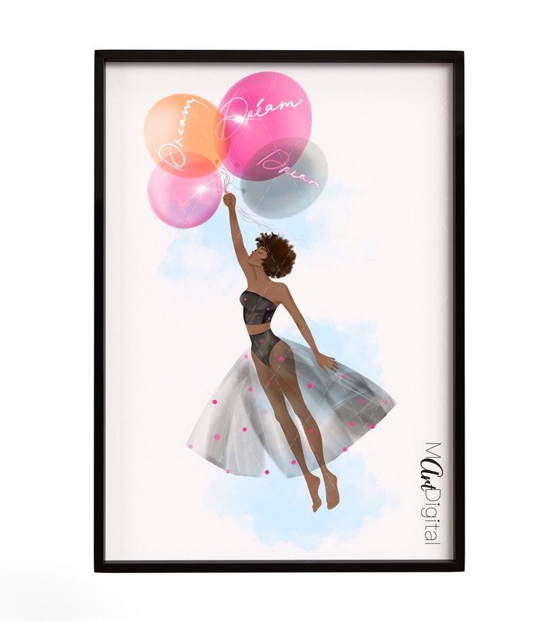 Girl With Balloon Clipart.black Model Girl Png.instant Etsy