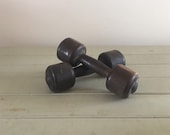 vintage pair of wooden dumbbell 39 s, treen, dumbbell, dumbbell 39 s, wooden, woodware, sporting items, sporting goods, weights, weight lifting