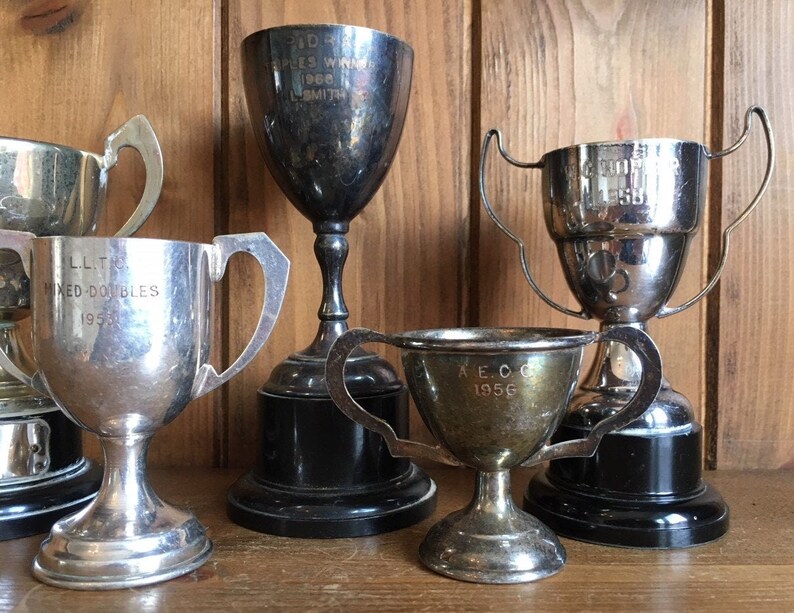 sports trophies vintage collection of 5 silver plate sporting trophies sporting items medals cups trophy