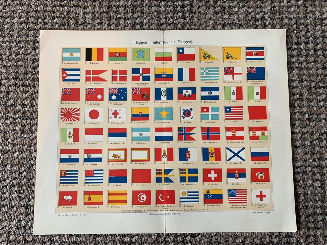 3 Antique Flag Prints: Vintage Book Plates (12x9.75), photo 3 of 5
