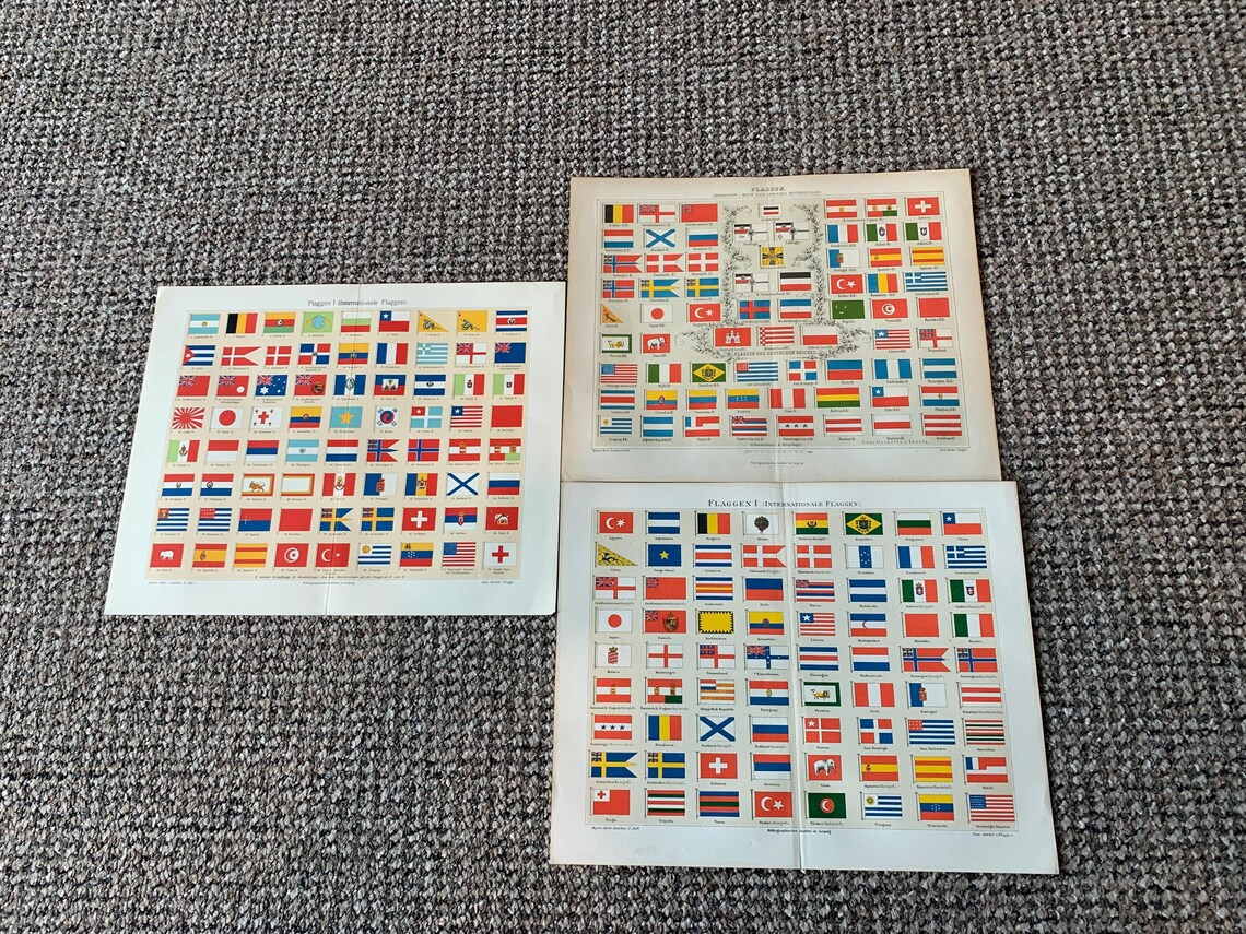 3 Antique Flag Prints: Vintage Book Plates (12x9.75), photo 1 of 5