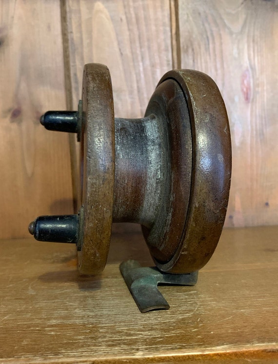 Moulinet De Pêche Vintage En Bois – Grand Modèle Ancien Diamètre 10, Rétro Et Authentique