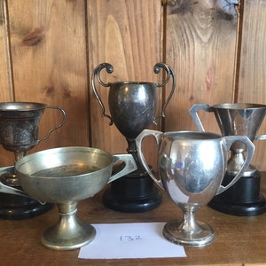 cups medals trophies trophy vintage collection of 5 silver plate sporting trophies NOT ENGRAVED sporting items sports