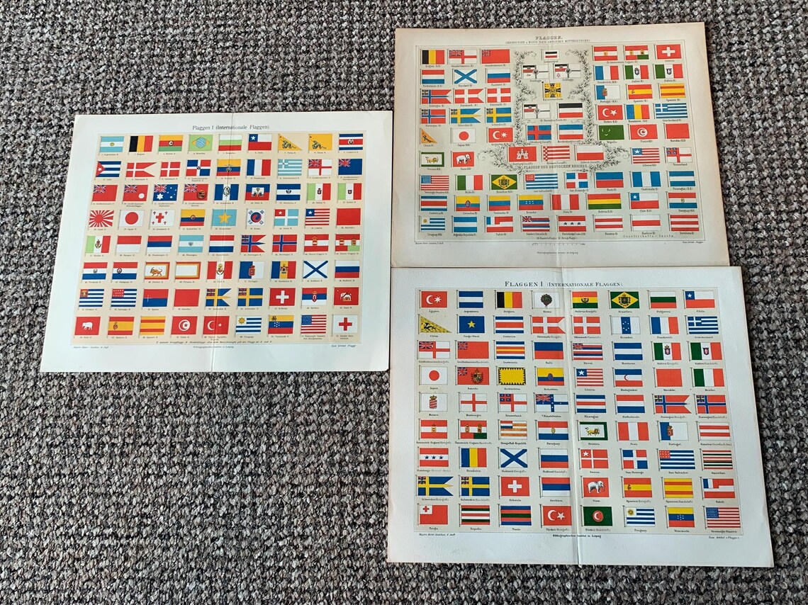 3 Antique Flag Prints: Vintage Book Plates (12x9.75), photo 2 of 5