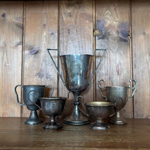 5 zabytkowych trofeów (405) platerowanych srebrem, małe trofeum