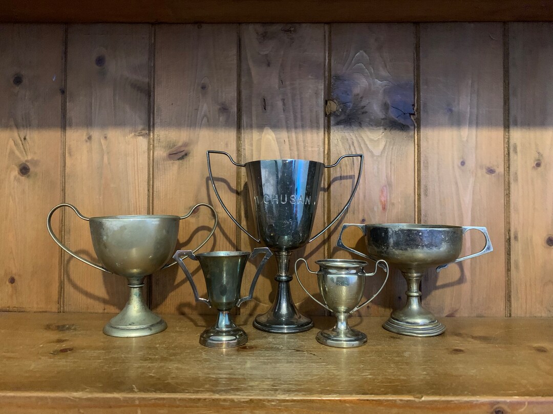 Vintage Collection of 5 Silver Plate Trophies, Trophy, Trophies