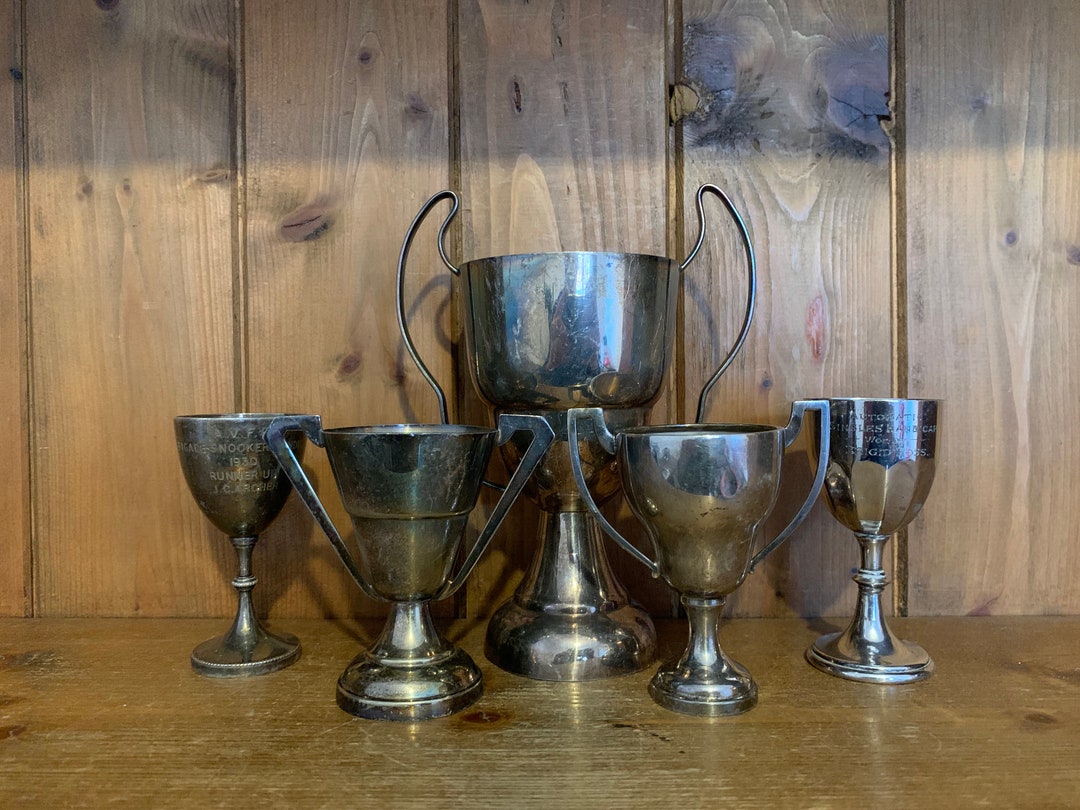 Vintage Collection of 5 Silver Plate Trophies, Trophy, Trophies