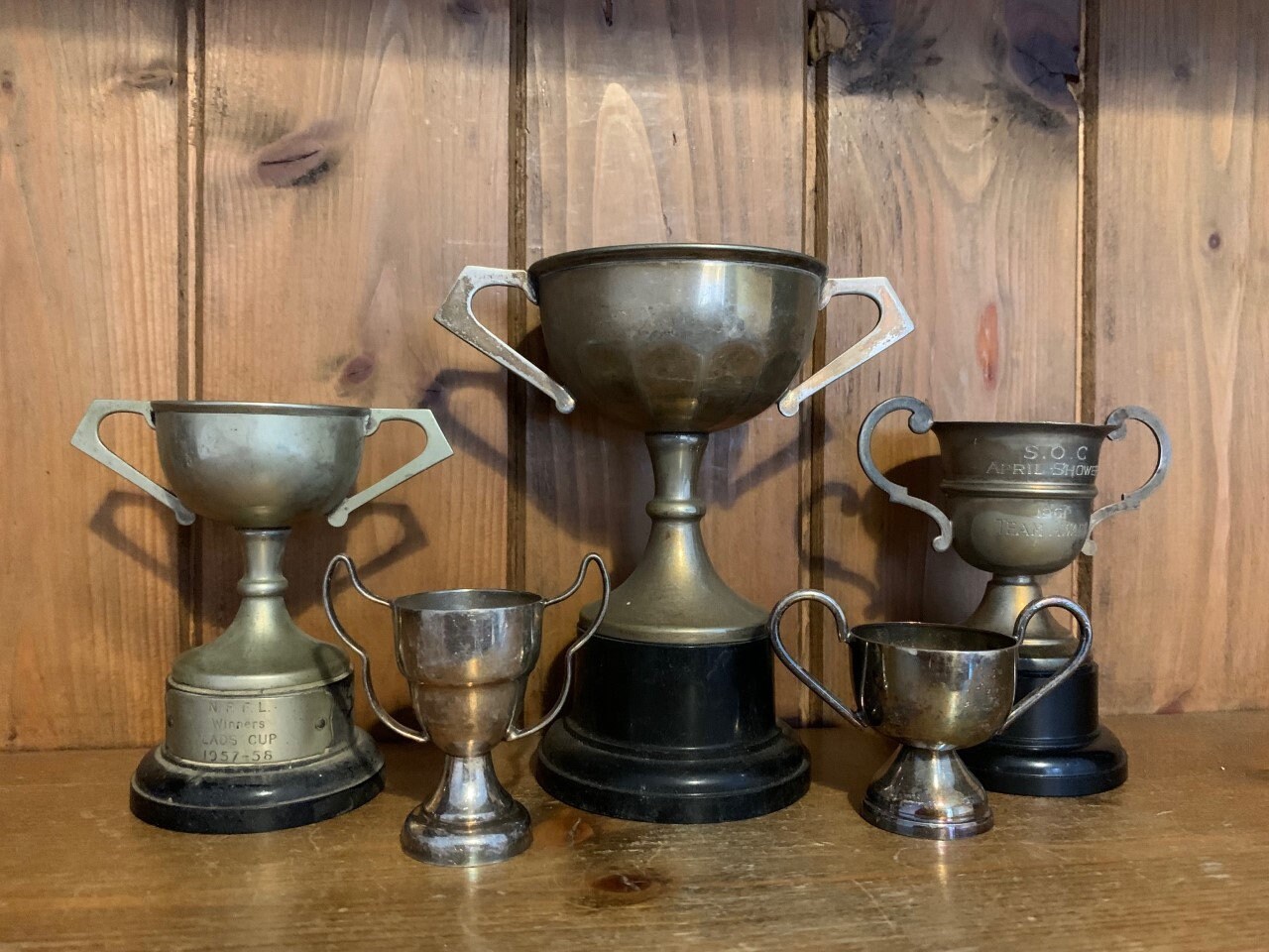 vintage collection of 5 silver plate sporting trophies cups sporting