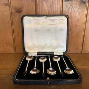 Lepels, koffiebonenlepels vintage set van 6 zwart, koffielepels, vintage lepels