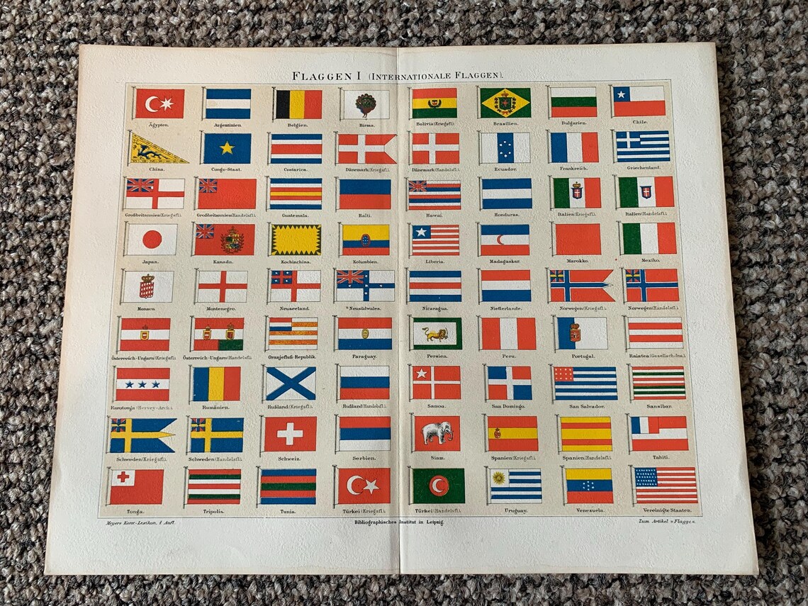 3 Antique Flag Prints: Vintage Book Plates (12x9.75), photo 4 of 5