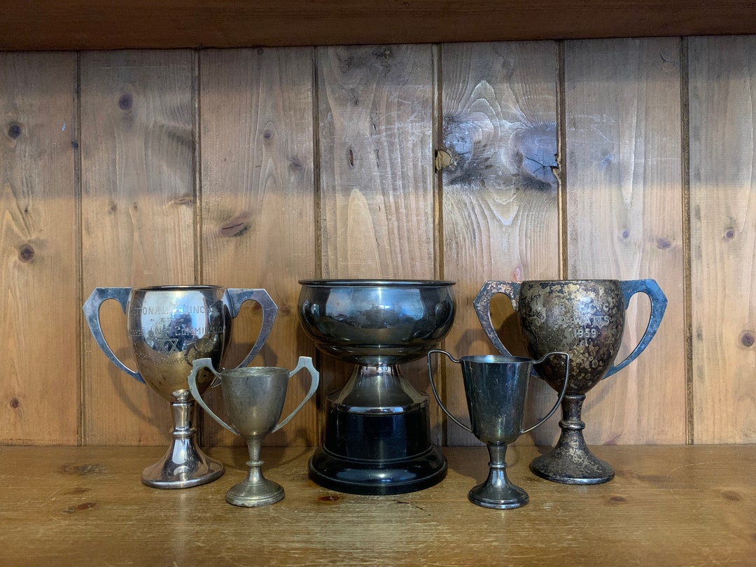 Vintage Collection of 5 Silver Plate Trophies, Trophy, Trophies