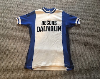 Vintage Cycling Jersey: Extra Small Men's, Blue & White
