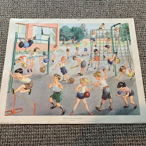 Impresión vintage de «Juegos en el patio», póster infantil