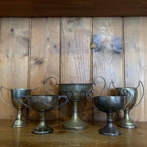 5 vintage trophies (18), silver plate trophies, trophy, trophies, sporting items, sports, cups, medals
