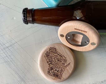 Wisconsin breweries - magnetic wood bottle opener