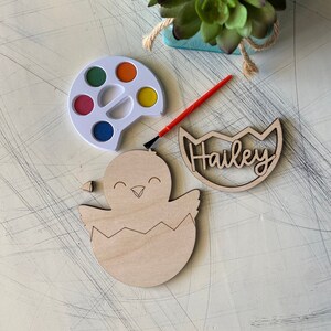 Personalized Easter Chick Paint Kit for Kids - Wood Canvas and Watercolor