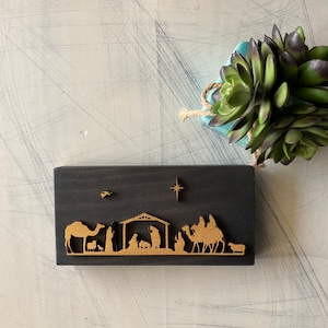 3D Nativity Scene Wood Mini Sign - Christmas Decor