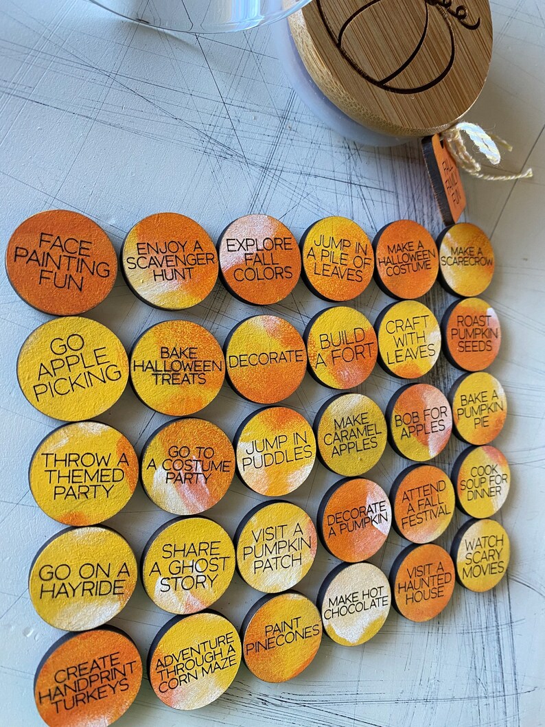 Fall Tokens Fall Family Fun - Fall Activity Token Jar - 30 Wood Tokens - Etsy