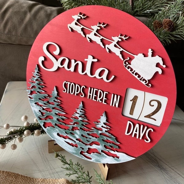 Santa stops here - Christmas Countdown Sign with self-contained numbers