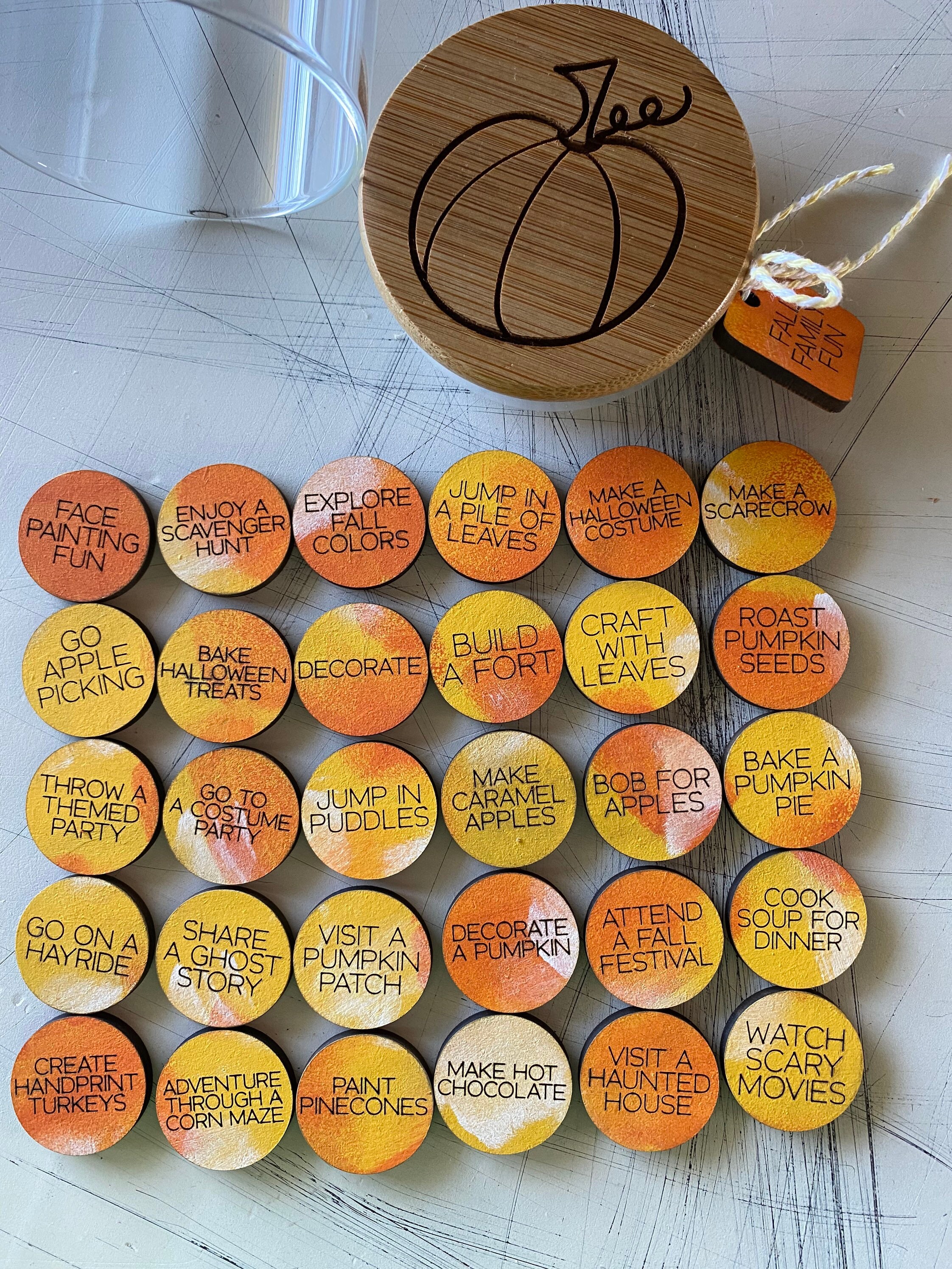 Fall Tokens Fall Family Fun - Fall Activity Token Jar - 30 Wood Tokens - Etsy