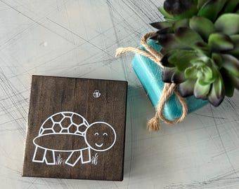 Turtle doodle - handmade mini wood sign