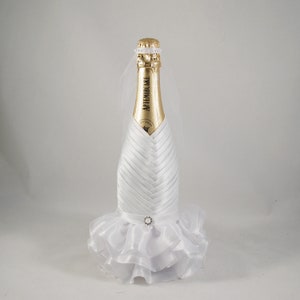 Bride groom bottle set white black, Wedding bottle decoration, Champagne bottle decor koozies, Сlothes bottle, Gift for wedding image 3