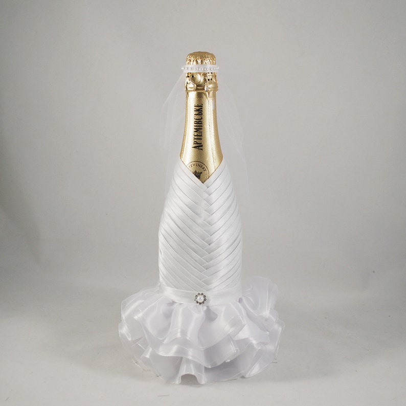 Bride groom bottle set white black, Wedding bottle decoration, Champagne bottle decor koozies, Сlothes bottle, Gift for wedding image 3