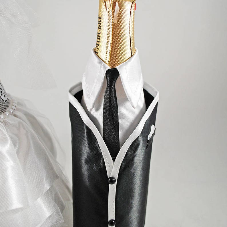 Wedding bottle koozies white black Champagne bottle set Etsy