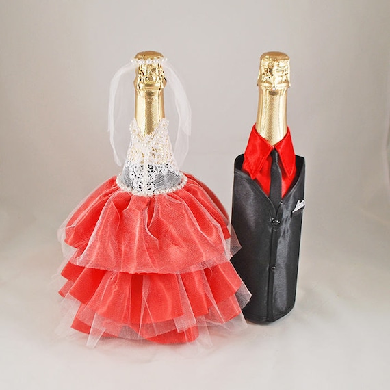 Bride Groom Bottle Wedding Champagne Bottle Gift Wedding Red Etsy