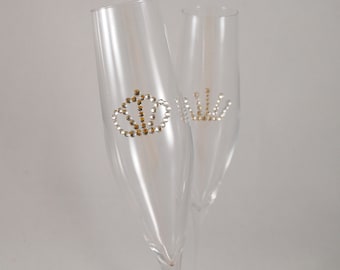 Hochzeitsgläser Champagner, Hochzeitsflöten mit Kristallkronen, 2er-Set, Braut und Bräutigam, Champagnergläser mit Strasssteinen, Geschenk zur Hochzeit