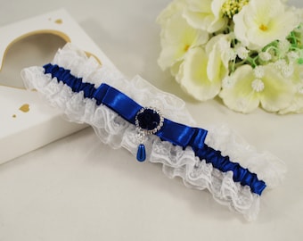 Wedding garter blue white, Garter for bride, wedding lingerie, Wedding gift, Gift for bride, simple garter, Lace garter, Blue garter bride