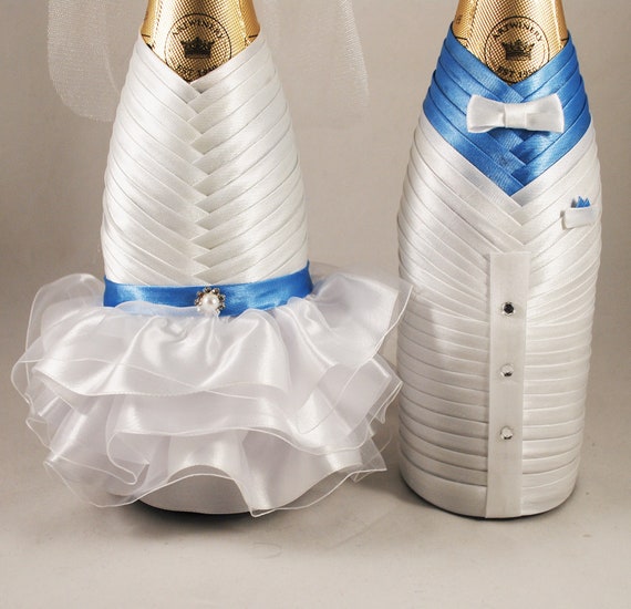 Bride Groom Bottle Set White Malibu Blue Wedding Bottle Etsy
