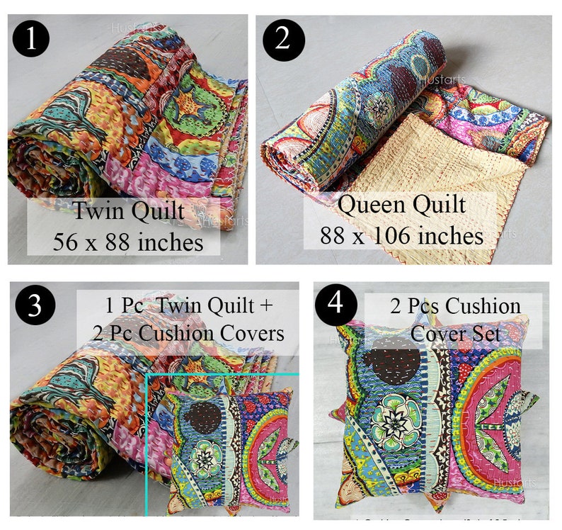 Reversible Vintage Queen Kantha Quilt Handmade Throw Bohemian Etsy