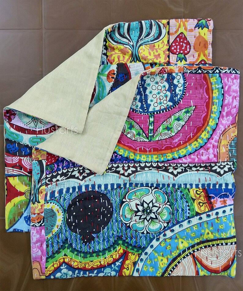 Reversible Vintage Queen Kantha Quilt Handmade Throw Bohemian Etsy