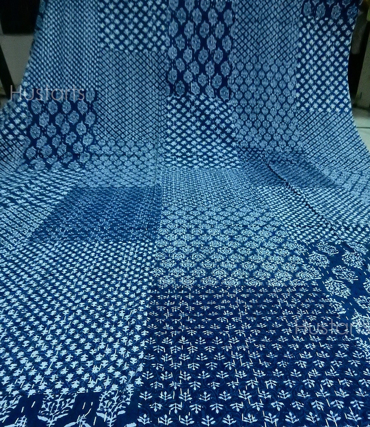 Twin Reversible Indigo Kantha Quilt Throw Handmade bedspread | Etsy