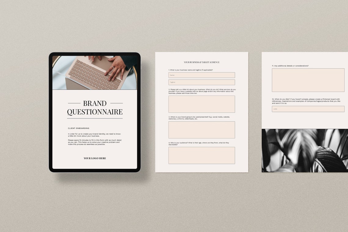Discovery & Brand Questionnaire, Onboarding Template, Editable Client