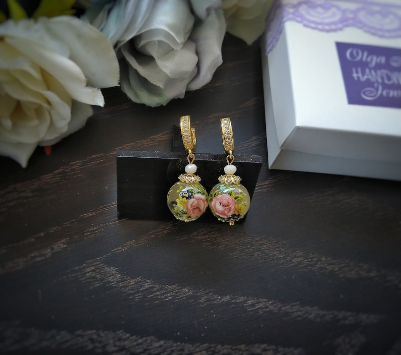 Personalized Gifts for Women Gold Vintage Japanese Tensha Bead Earrings bridesmaid gift unique gifts for her Mother/'s gift graduation gift