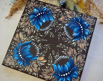 Custom acrylic art, hand painted original artwork, Ukrainian ethnic style, Ukrainian painting, acrylic painting, Petrykivka Ukraine souvenir